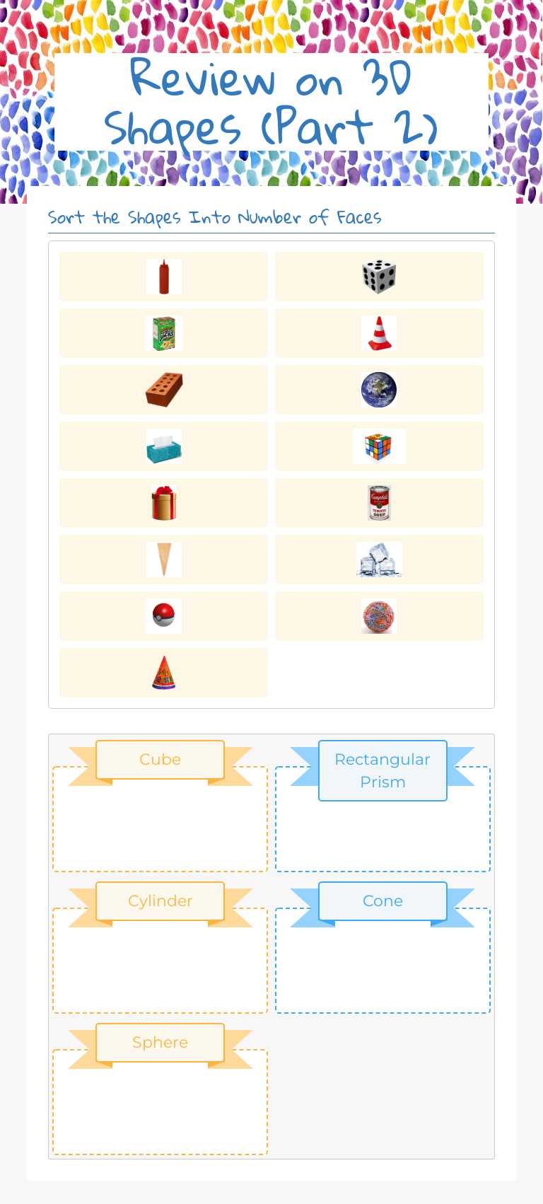 Review on 3D Shapes
(Part 2) Grade 2 worksheet preview