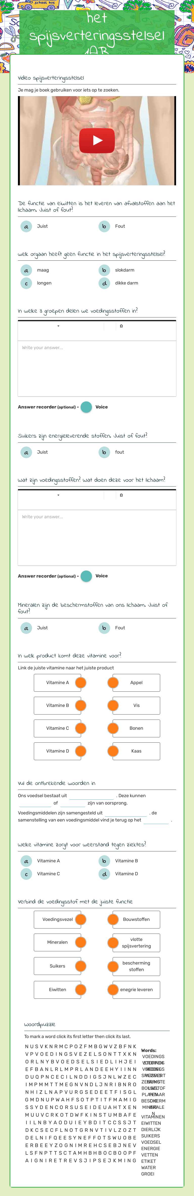 het spijsverteringsstelsel 1AB worksheet preview image