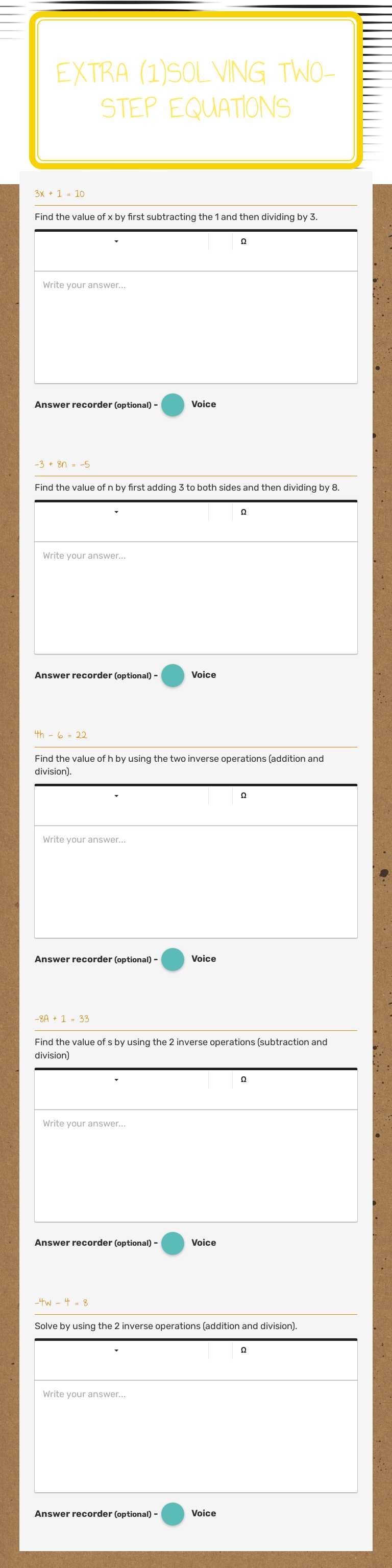 Extra (1)solving Two-Step Equations Grade 6 worksheet preview