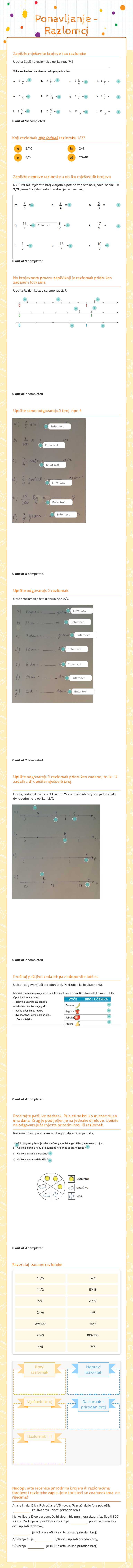 Ponavljanje -Razlomci worksheet preview image