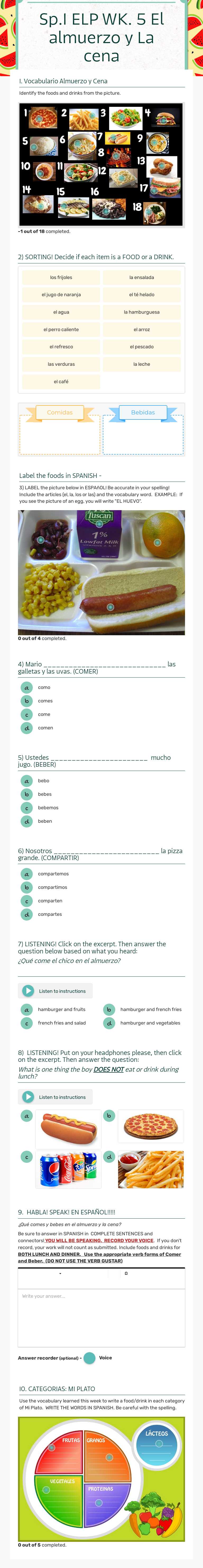 Sp.1 ELP WK. 5 
El almuerzo y La cena worksheet preview image