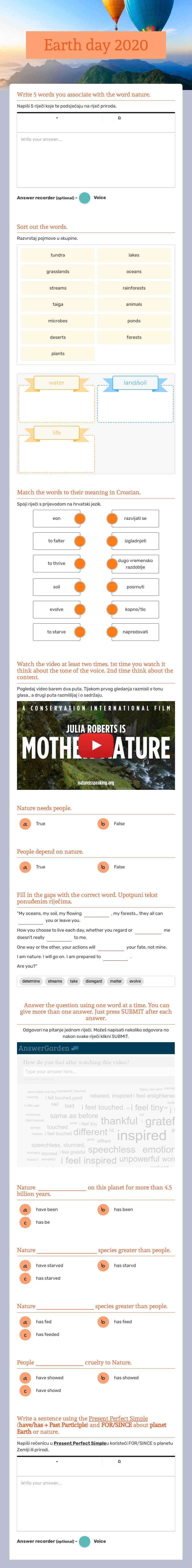Earth day 2020 Grade 7 worksheet preview