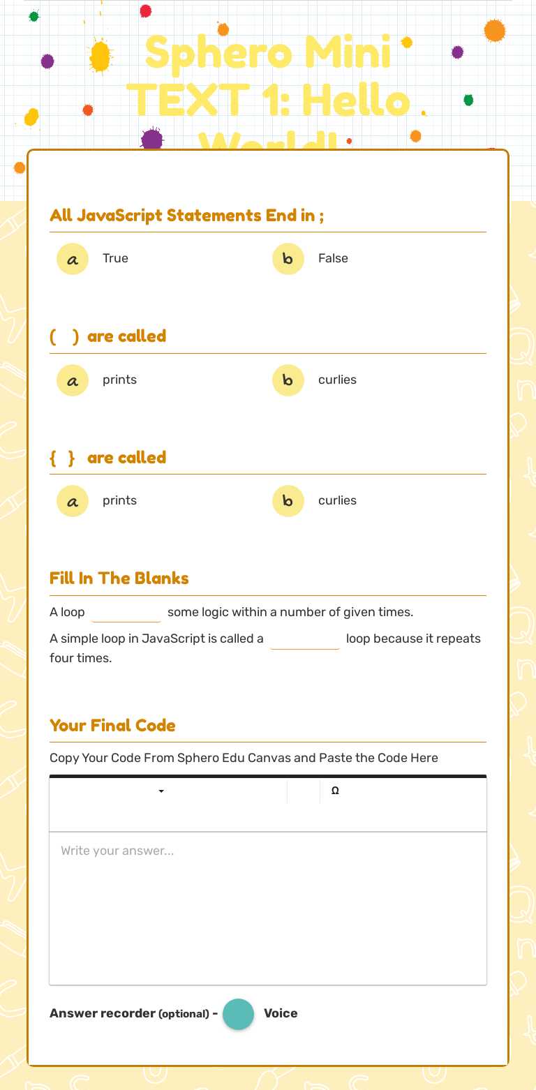 Sphero Mini 
TEXT 1:  
Hello World! worksheet preview image