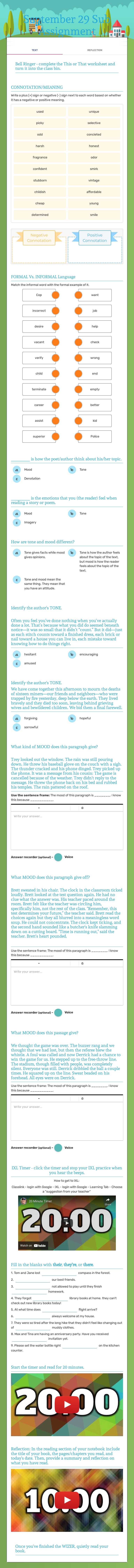 September 29 Sub Assignment Grade 6 worksheet preview