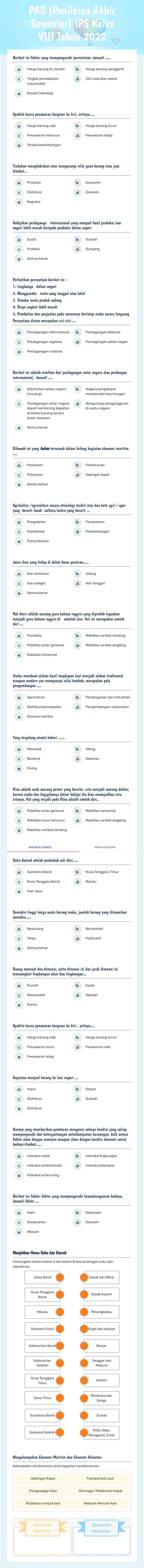 PAS (Penilaian Akhir Semester) IPS Kelas VIII Tahun 2022 worksheet preview image
