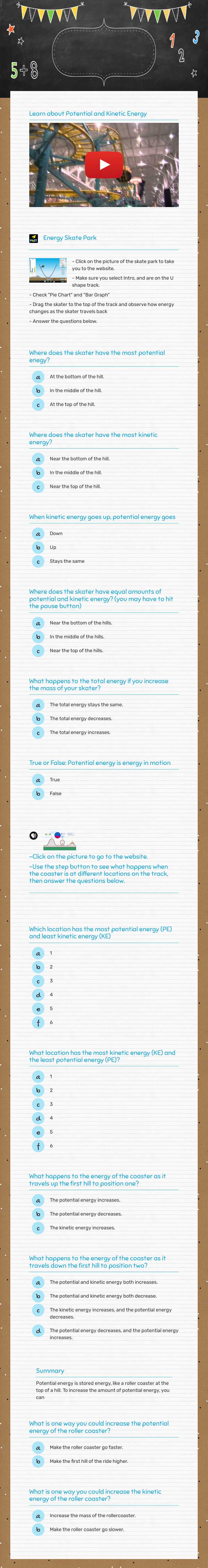 Potential and  Kinetic Energy worksheet preview image