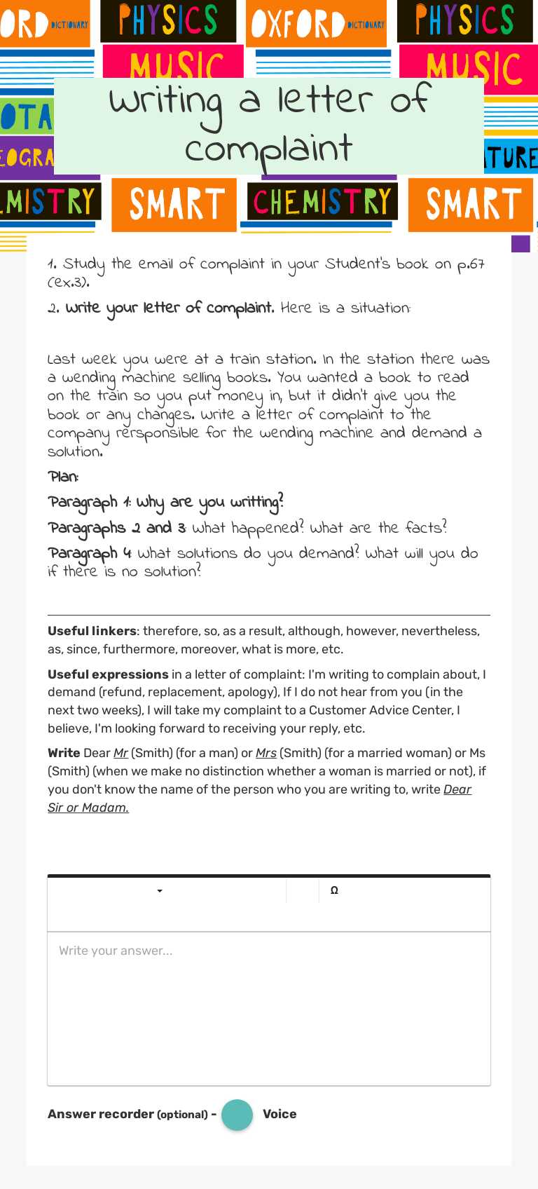 Writing a letter of complaint worksheet preview image