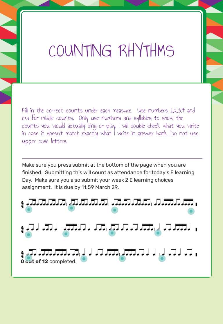 Counting rhythms worksheet preview image
