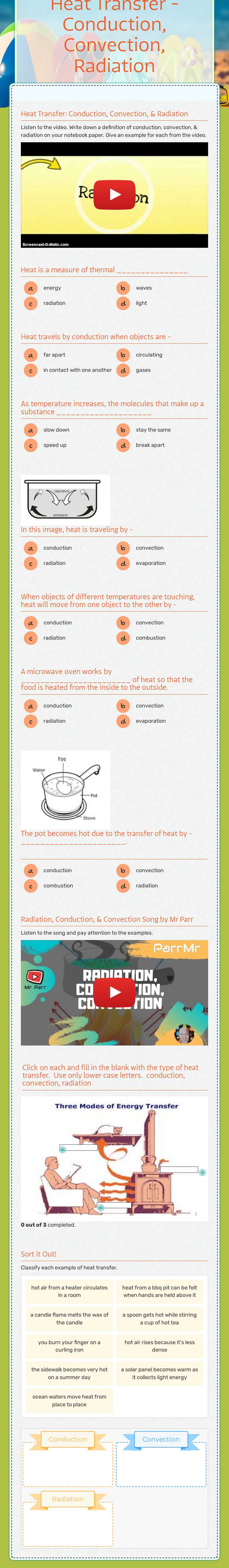 Heat Transfer - Conduction, Convection, Radiation worksheet preview image