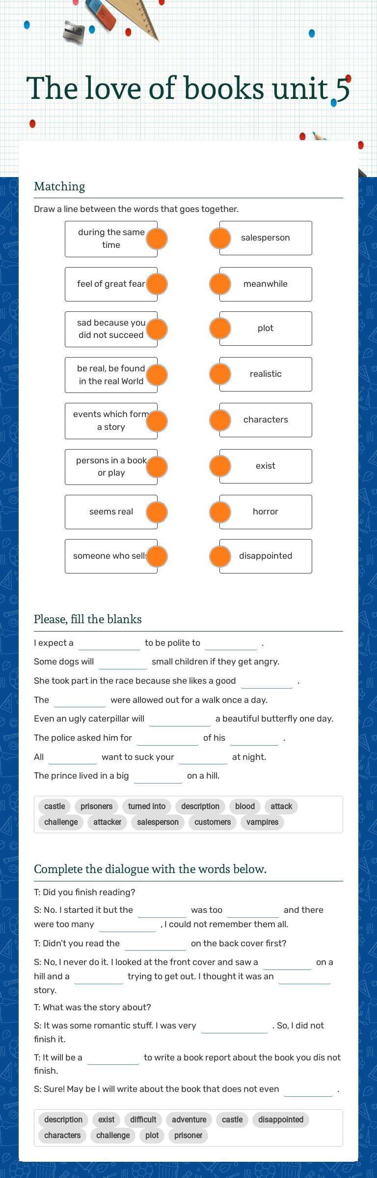 The love of books
unit 5 worksheet preview image