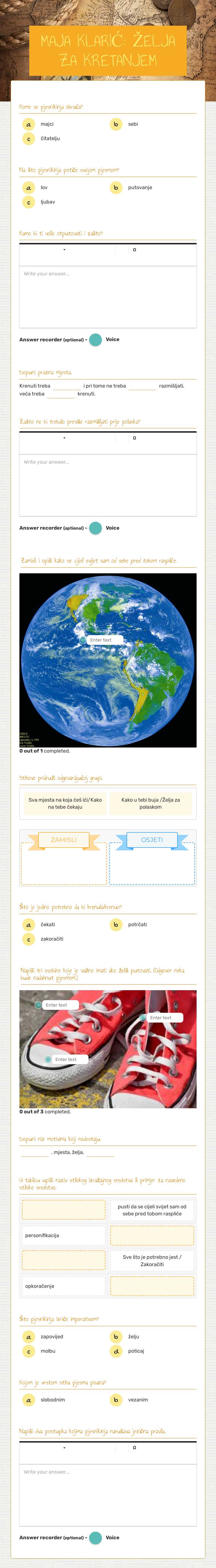 MAJA KLARIĆ: ŽELJA ZA KRETANJEM worksheet preview image