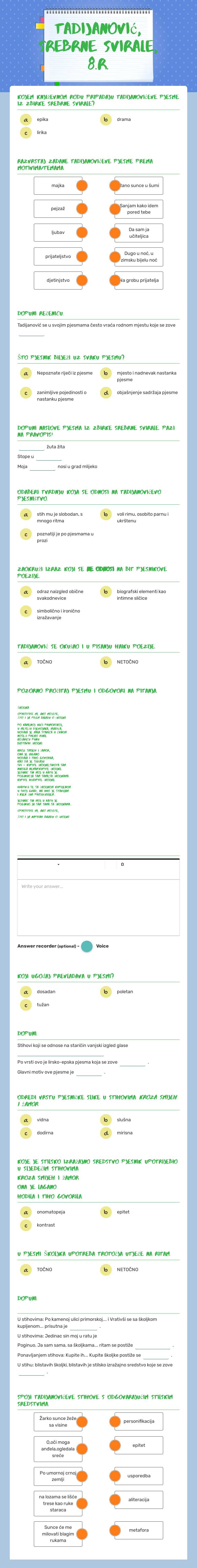 tadijanović, srebrne svirale, 8.r. Grade 7 worksheet preview