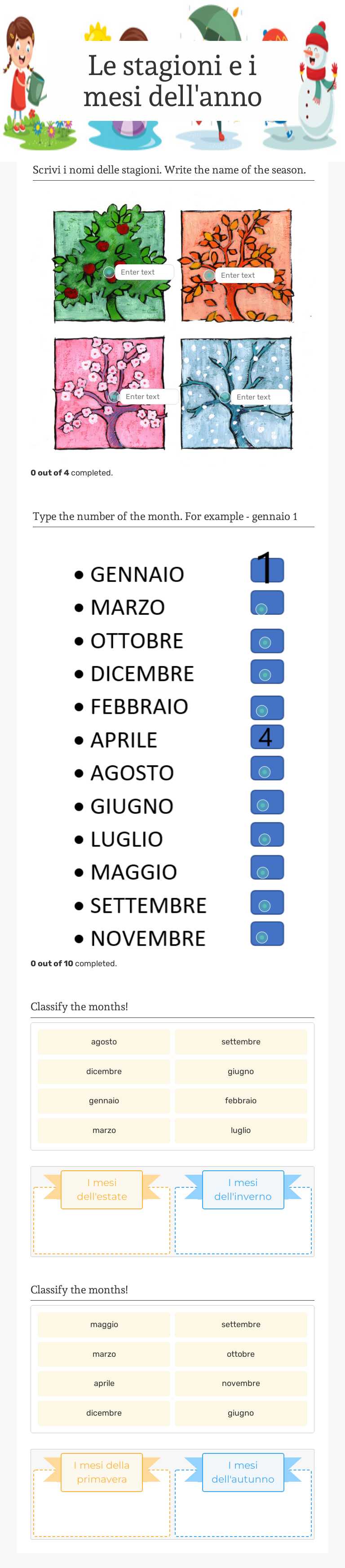 Le stagioni e i mesi dell'anno Grade 5 worksheet preview