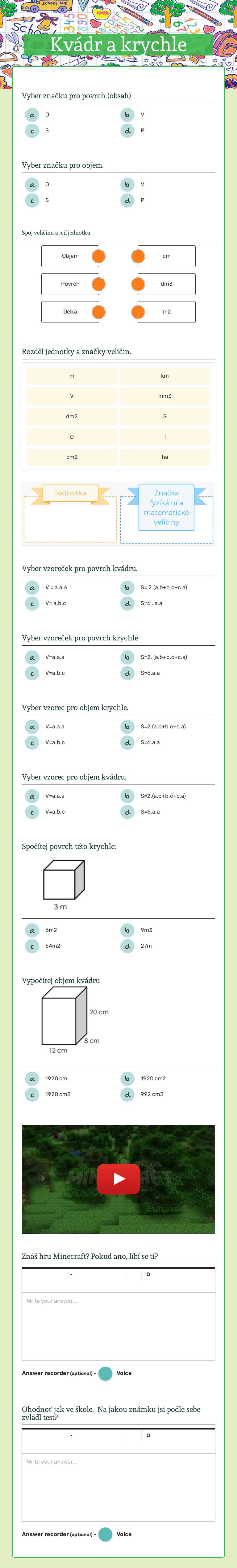 Kvádr a krychle worksheet preview image