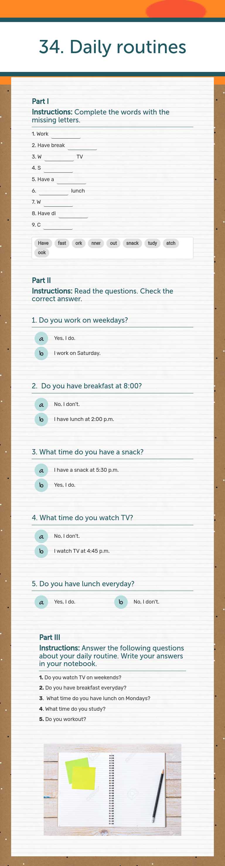 34. Daily routines worksheet preview image