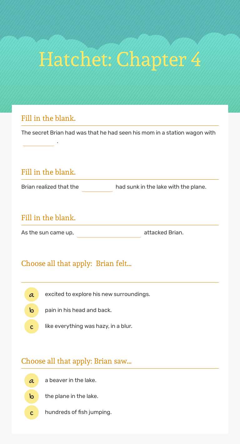 Hatchet: Chapter 4 worksheet preview image