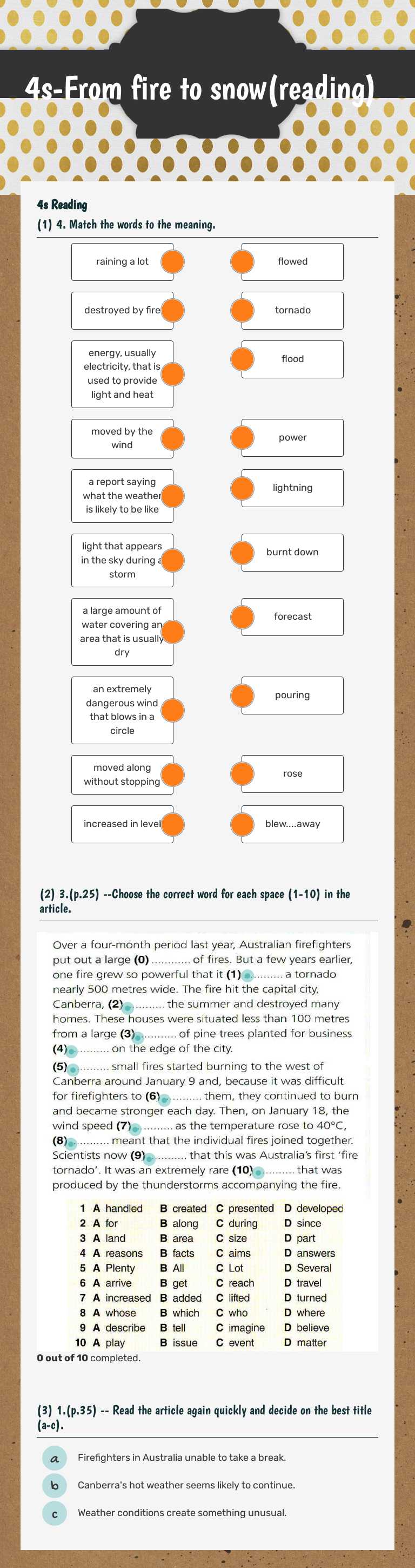 4s-From fire to snow(reading) worksheet preview image