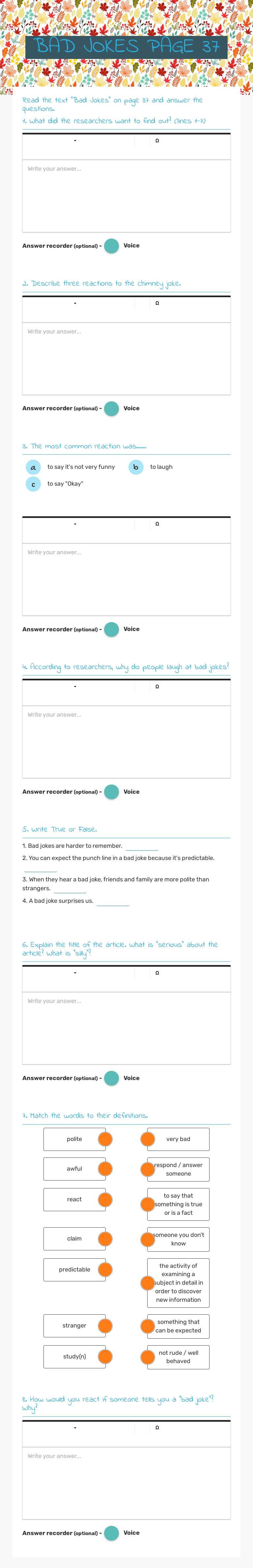 BAD JOKES             
     PAGE 37 worksheet preview image