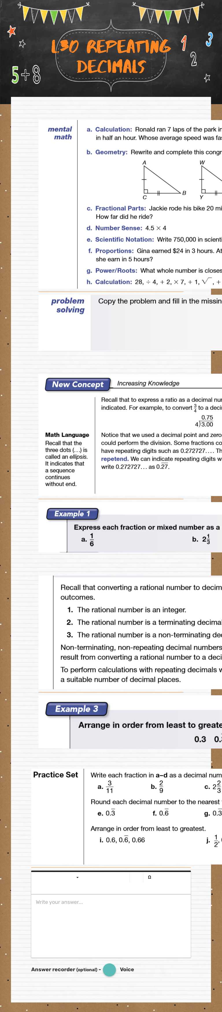 L.30 repeating decimals worksheet preview image
