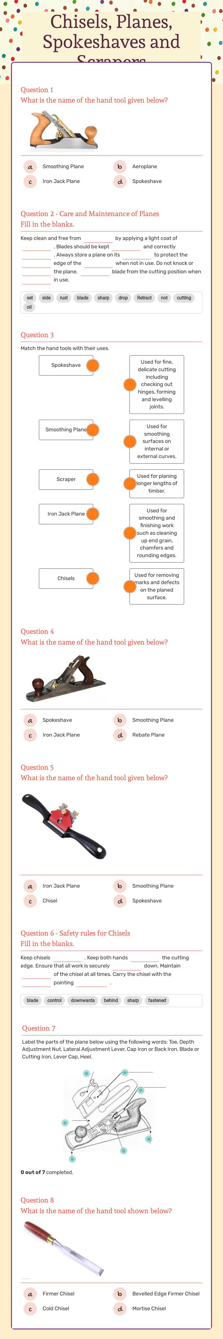 Chisels, Planes, Spokeshaves and Scrapers Grade 10 worksheet preview