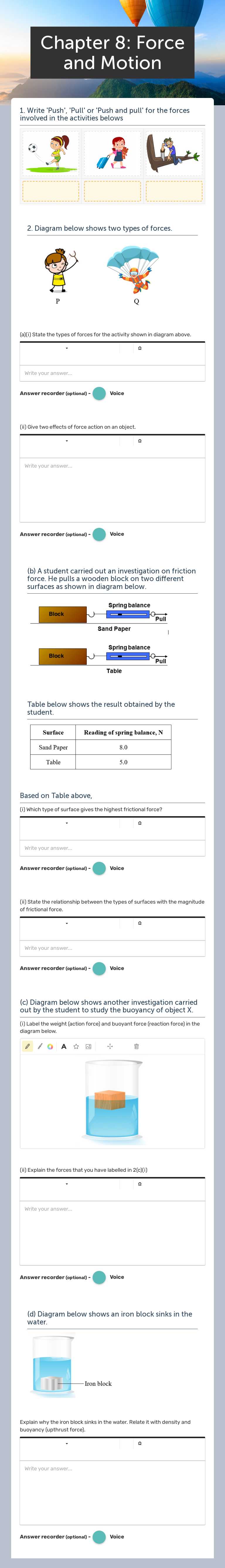 Chapter 8: Force and Motion worksheet preview image