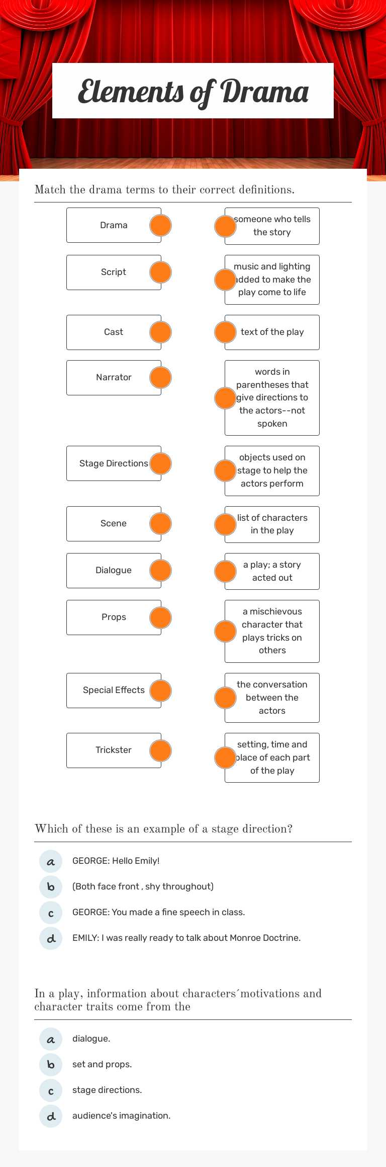 Elements of Drama worksheet preview image