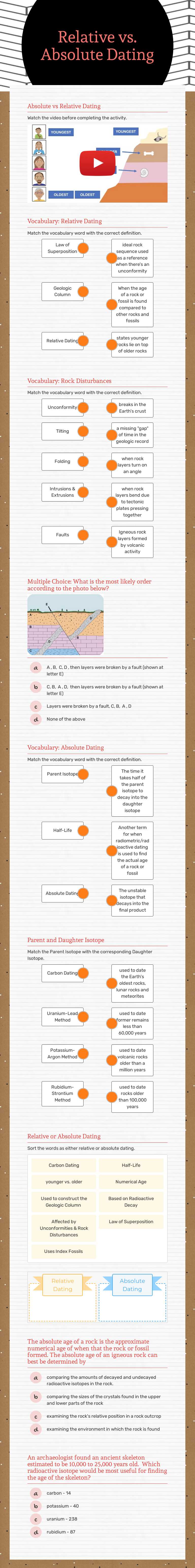 Relative vs. Absolute Dating worksheet preview image