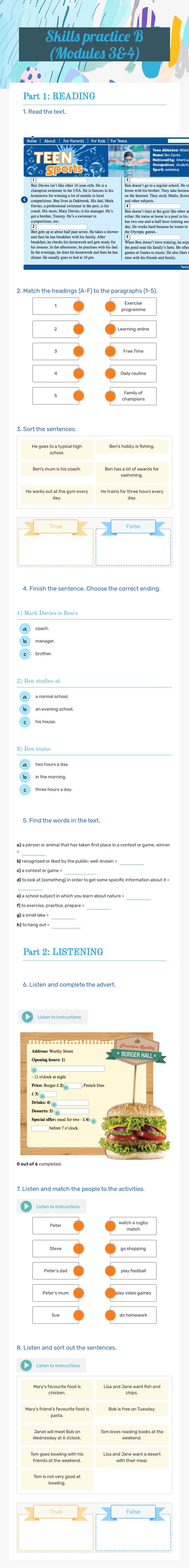 Skills practice B 
(Modules 3&4) worksheet preview image