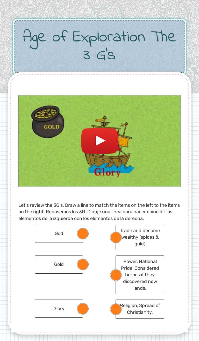 Age of Exploration     The 3 G's worksheet preview image