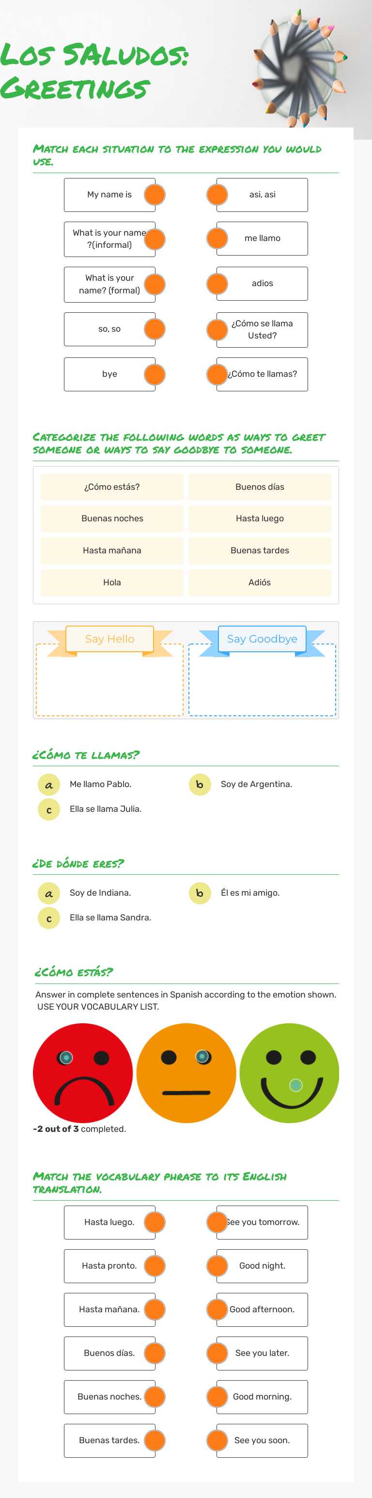 Los SAludos: Greetings worksheet preview image