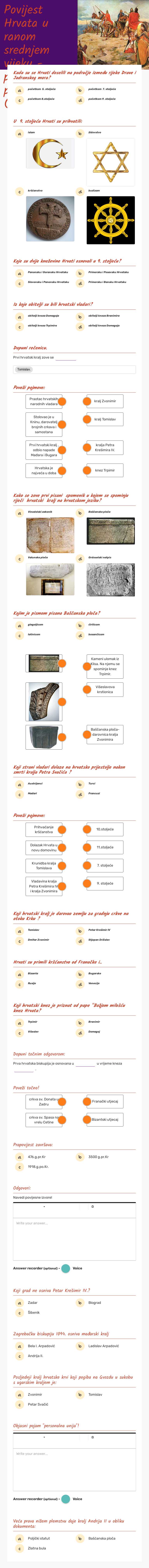 Povijest Hrvata u ranom srednjem vijeku - pisana provjera (IOPP) Grade 6 worksheet preview