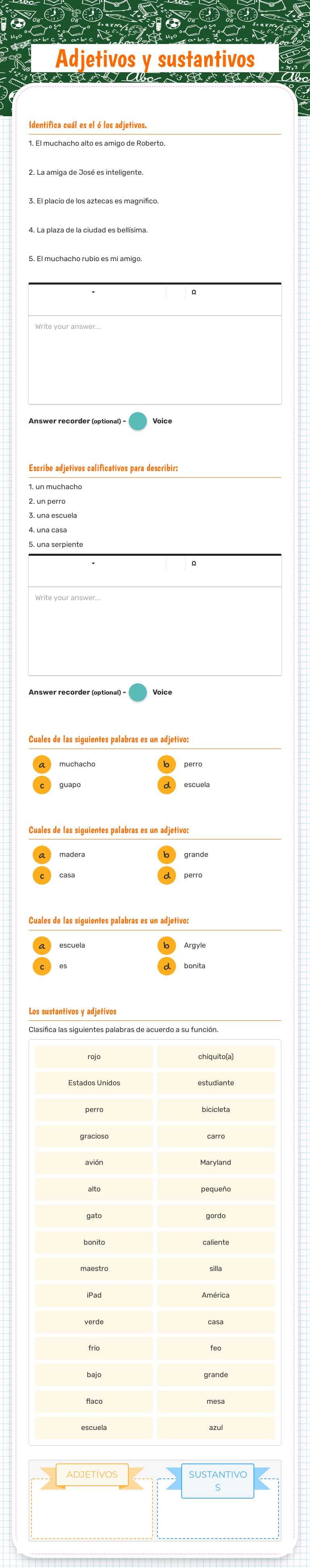 Adjetivos y sustantivos Grade 6 worksheet preview