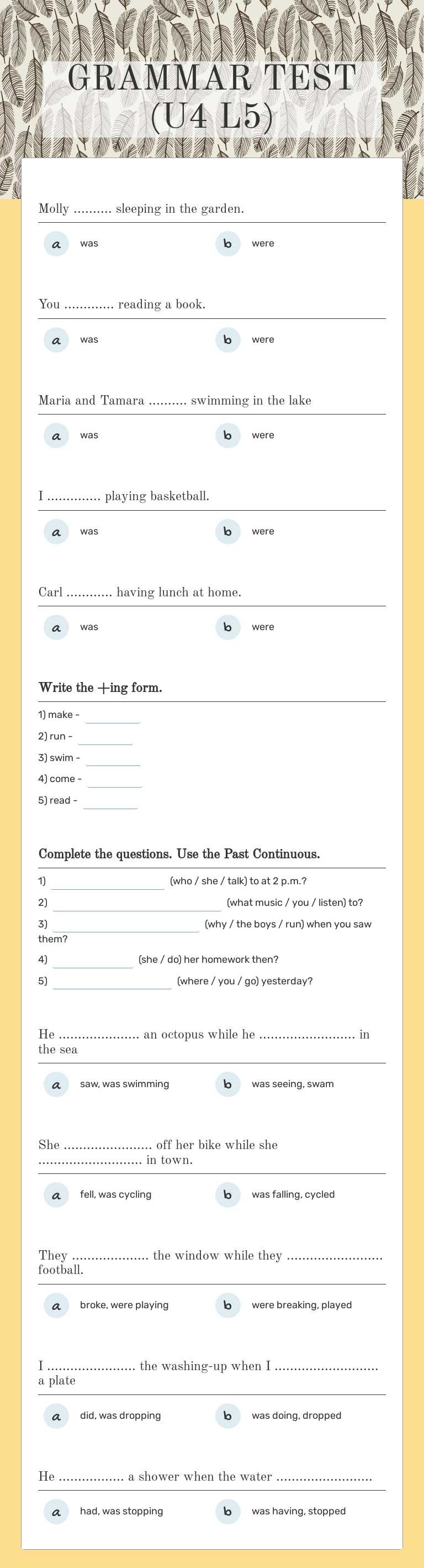 GRAMMAR TEST (U4 L5) Grade 5 worksheet preview