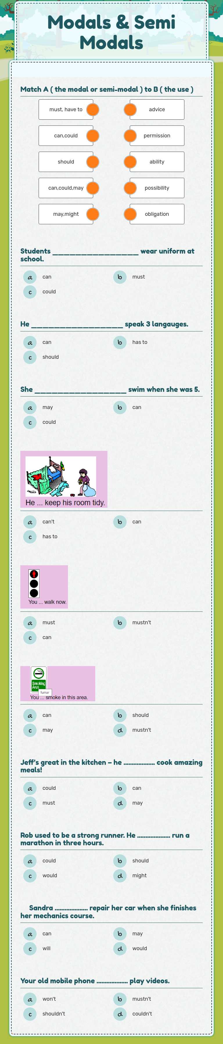 Modals & Semi Modals Grade 8 worksheet preview