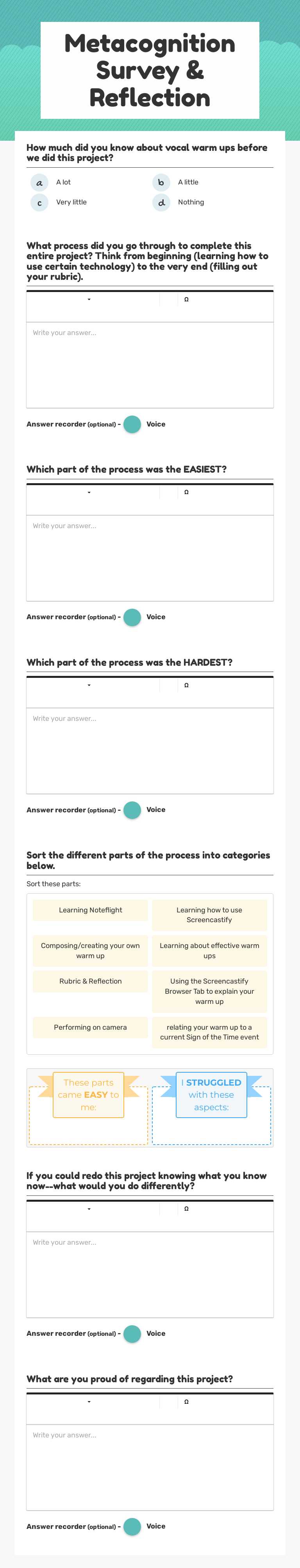 Metacognition Survey & Reflection worksheet preview image