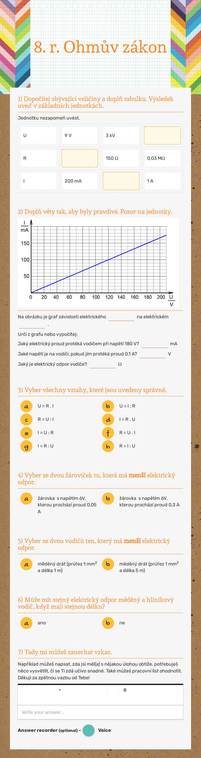 8. r. Ohmův zákon worksheet preview image