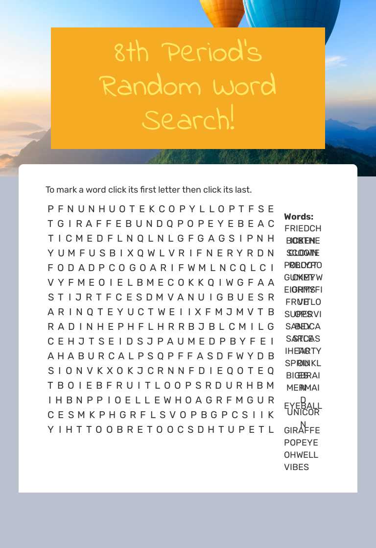 8th Period's Random Word Search! Grade 6 worksheet preview