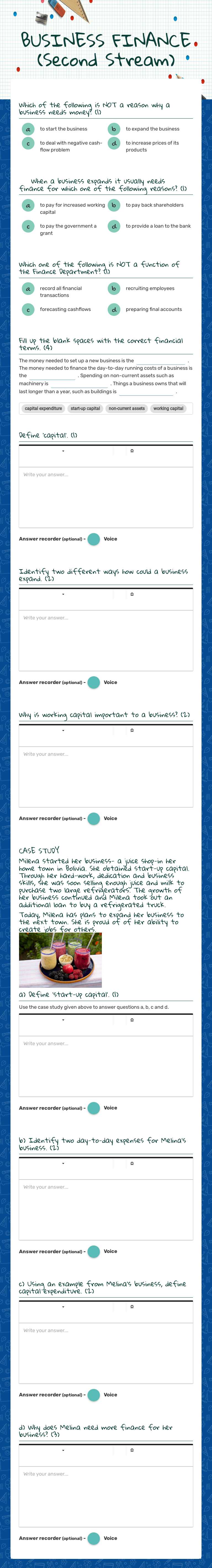 BUSINESS FINANCE (Second Stream) worksheet preview image
