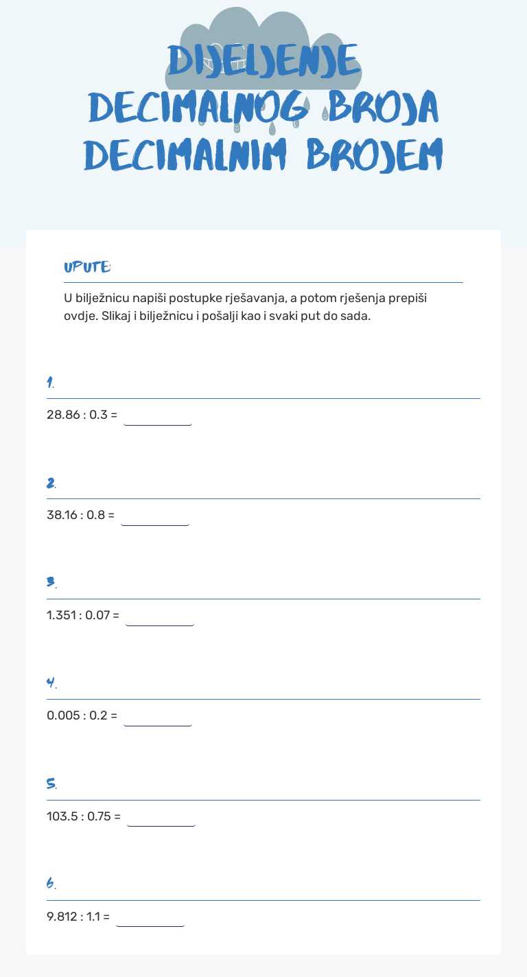 Dijeljenje decimalnog broja decimalnim brojem worksheet preview image