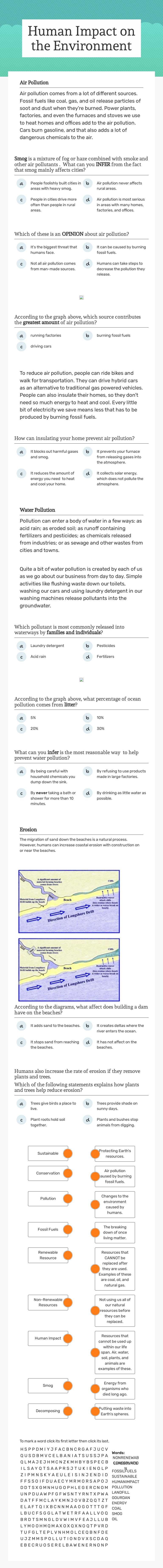 Human Impact on the Environment worksheet preview image