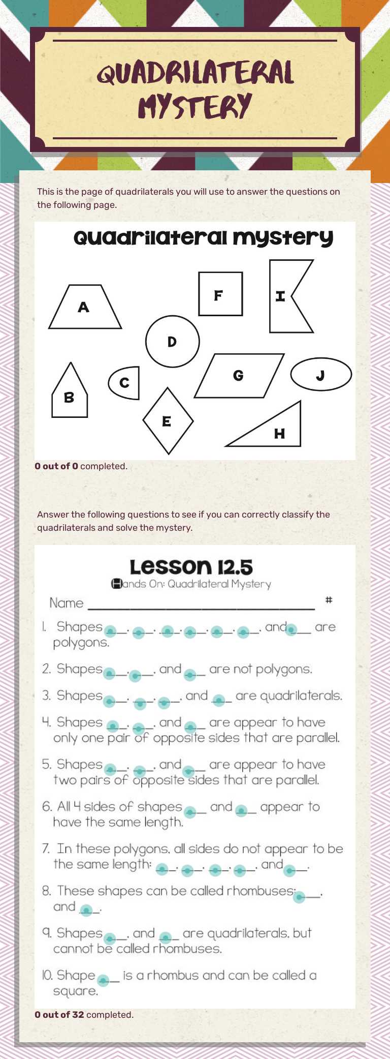 Quadrilateral Mystery Grade 3 worksheet preview