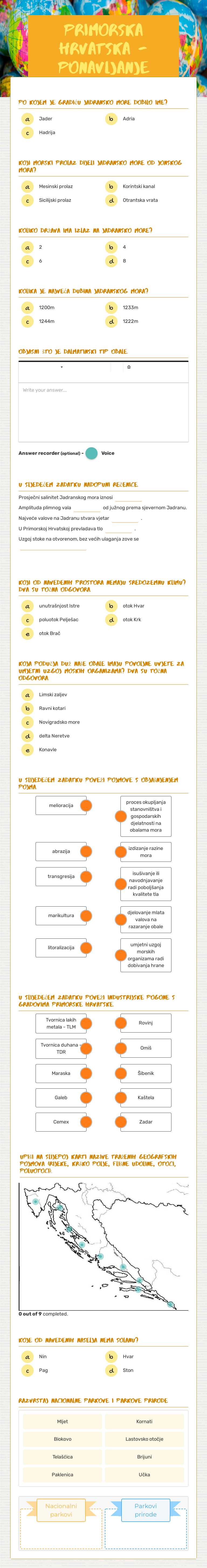 PRIMORSKa HRVATSKa - ponavljanje Grade 8 worksheet preview