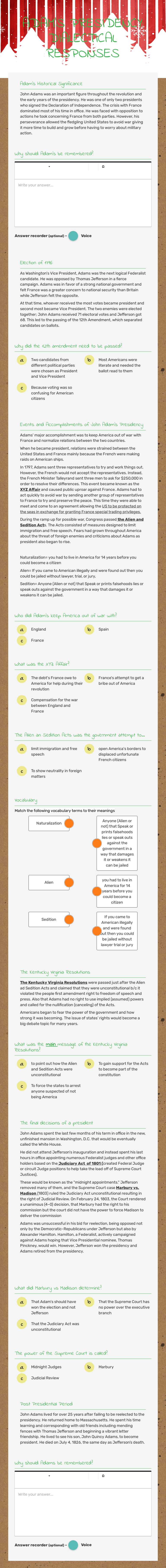 ADAM'S PRESIDENCY: DIALECTICAL RESPONSES worksheet preview image