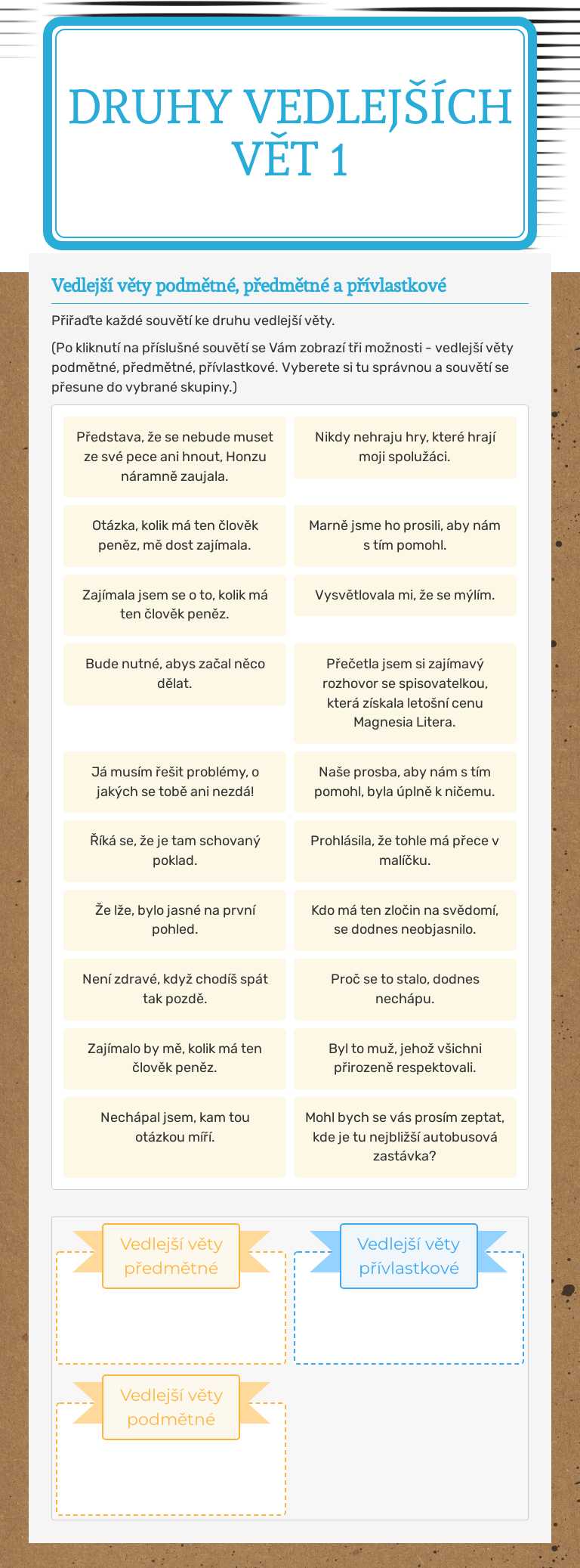 Druhy vedlejších vět 1 worksheet preview image