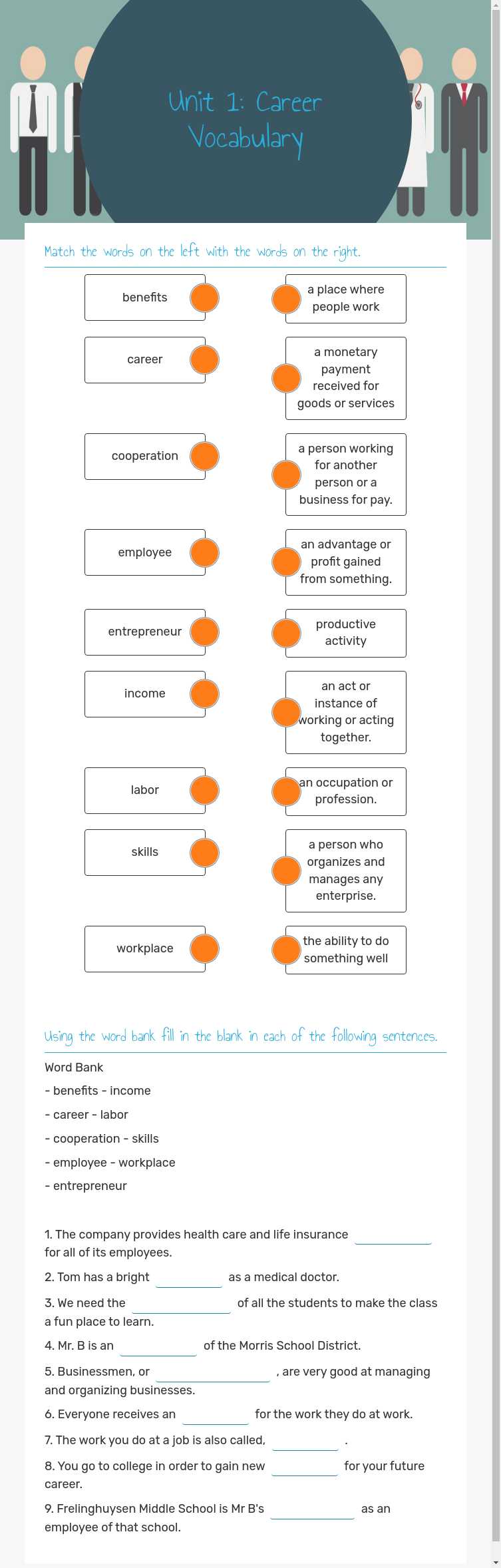 Unit 1: Career Vocabulary worksheet preview image
