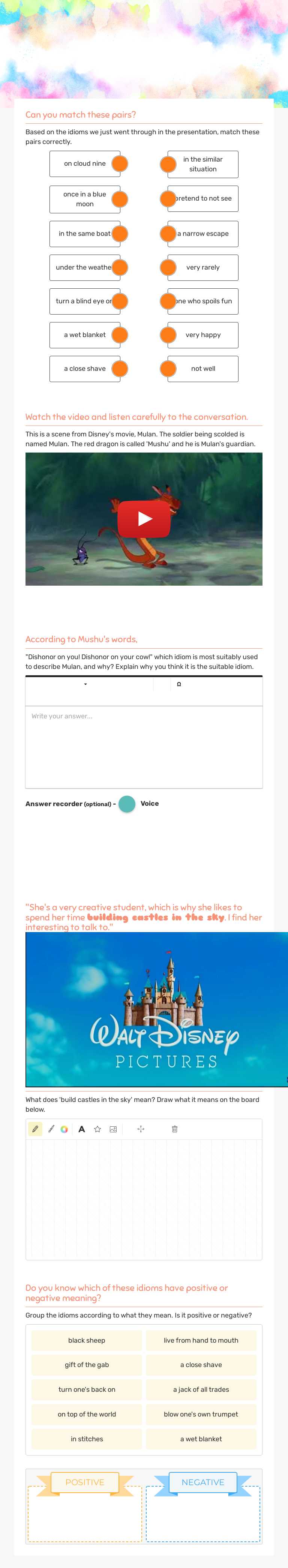 IDIOMATIC EXPRESSIONS worksheet preview image