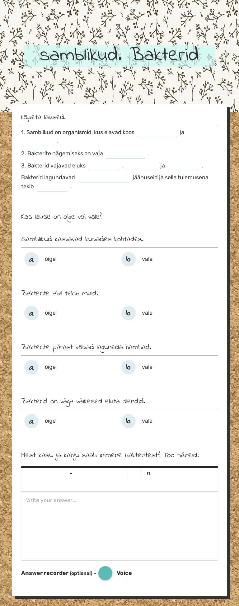 samblikud. Bakterid worksheet preview image