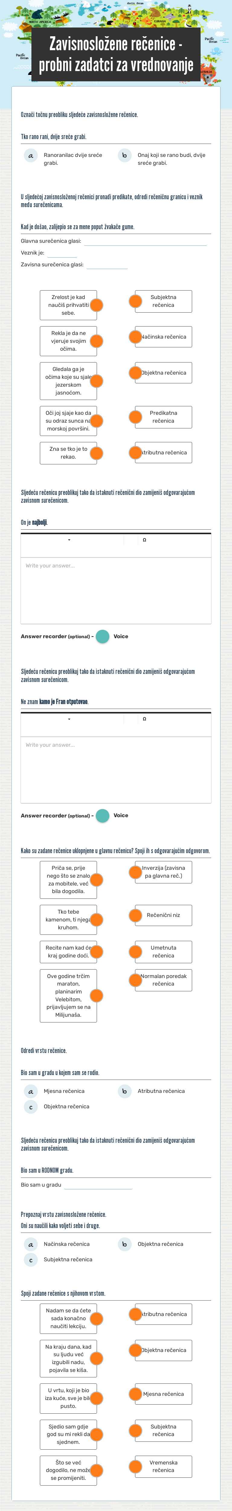 Zavisnosložene rečenice - probni zadatci za vrednovanje worksheet preview image