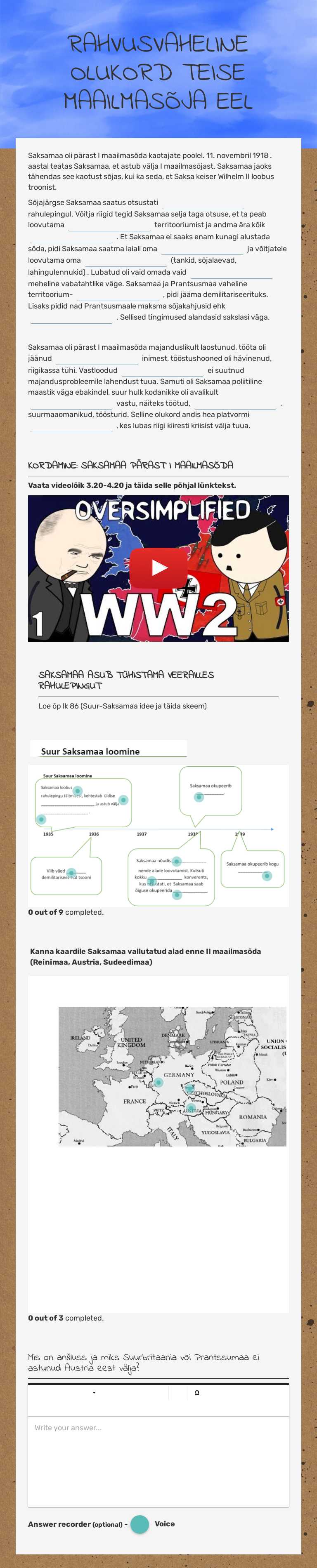 RAHVUSVAHELINE OLUKORD TEISE MAAILMASÕJA EEL worksheet preview image