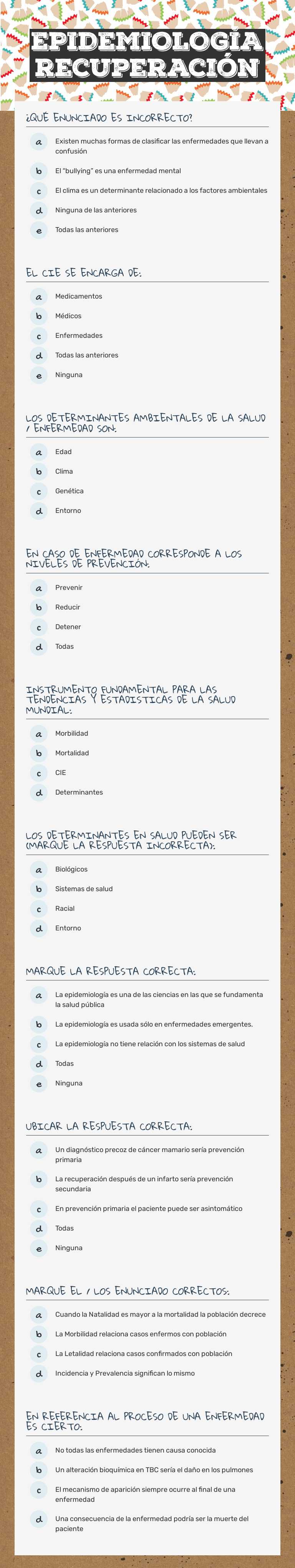 EPIDEMIOLOGÍA recuperación worksheet preview image